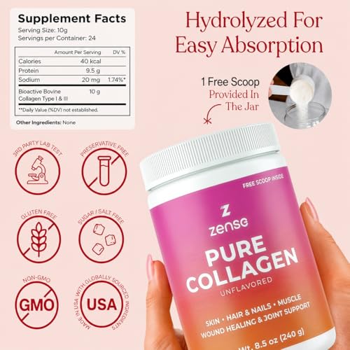 Hydrolyzed Collagen Powder for Women & Men – Organic Type I & III Bovine Collagen Peptides, High Protein – For Bone Strength, Joint Support, Healthy Hair & Glowing Skin - Colágeno Hidrolizado (240 g) — view 2