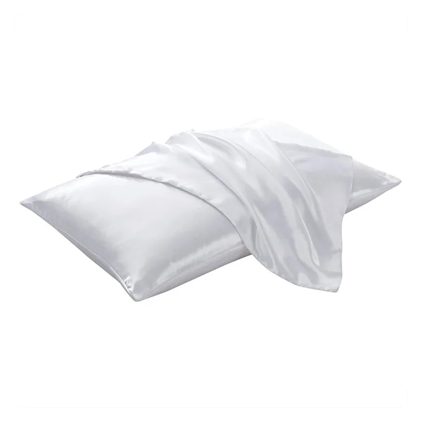 Silky Pillow Covers, 2 pcs Satin Envelope Closure Pillowcases Multicolor Multiple Sizes(White,51x66cm)