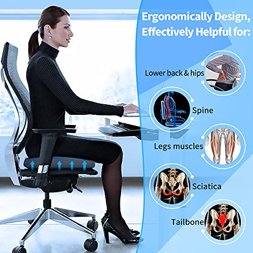 Seat Cushions For Office Chairs, Large Memory Foam Chair Pad Coccyx Cushion For Tailbone Sciatica Back Pain Relief, Orthopedic Butt Pillow For Desk Car Wheelchair Computer Long Sitting (Black) #TOP3