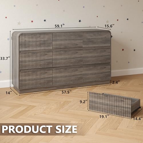 Image of BORNOON Dresser for Bedroom with 9 Drawers, Fluted Chest of Drawers with Round Curved Corner, Hidden Handles, Modern Wood Storage Organizer for Bedroom, Nursery, Living Room