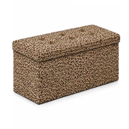 Image of ALASDO 30 Inch Folding Storage Ottoman Bench with Hidden Storage, PU Leather Ottoman Foot Rest Stool, End of Bed Bench for Bedroom, Living Room, Entryway and Closet, Leopard Print