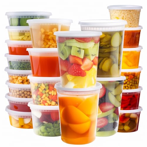 ZILAMGOO [Paquete de 60, 3 tamaños] Contenedores de almacenamiento de alimentos con tapas de 8 onzas, 16 onzas, 32 onzas, contenedores transparentes para almacenamiento de alimentos con tapas, sin