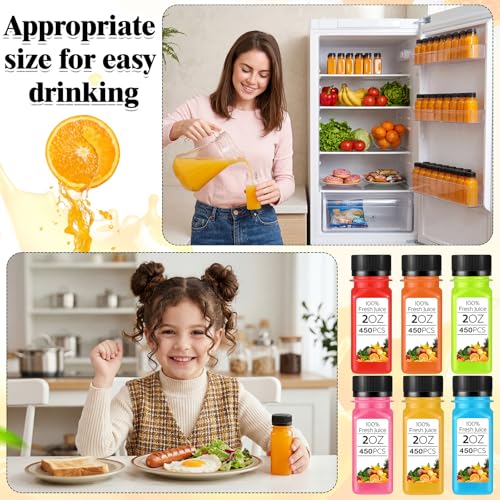 Image of Sliner 450 Pcs 2oz Clear Plastic Bottles Mini Juice Bottle with Screw Lid Small Empty Reusable Liquid Vial Freezer Beverage Container Leak Proof for Juice Milk Water