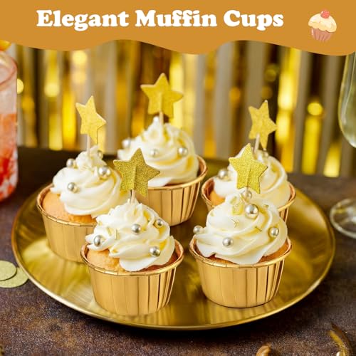 Image of 450 Pack Gold Cupcake Liners Bulk Disposable Foil Muffin Cup