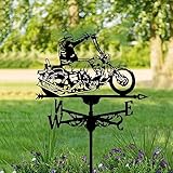 Stainless Steel Weathervanes-European Art Weather Wind Vane for Outside Yard,Decorative Wind Wheel with Stake for Villa Garden Patio Roof (07_Motorcycle)