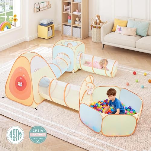 image for UTEX 3 in 1 Pop Up Play Tent with Tunnel, Ball Pit for Kids, Boys, Gir
