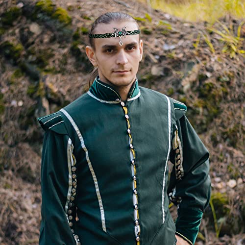 Coteeza Viking Circlet Headpiece Fairy Elf Crown Bairded Tiara Handmade Headband Green Rhinestone Celtic Headband Wing And Angel Cosplay Costume Men Royal Wreath For Women Men Party #TOP2