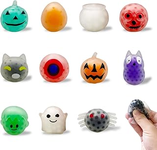 QINGQIU 12 PCS Halloween Mini Squeeze Balls with Water Beads Stress Relief Toys for Kids Girls Boys Halloween Party Favors...