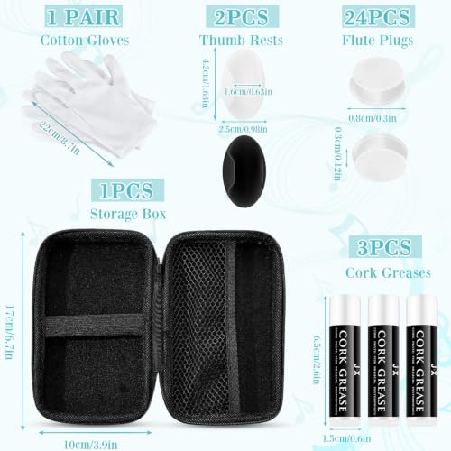 Image of Vesici 40 Pcs Flute Cleaning Kit, Flute Care Accessories Set,Black | Portable Music Accessory Organization with Cleaning Rod, Swab, Brush, Grease, Case, Thumb Rest Cushion for Flute Maintenance
