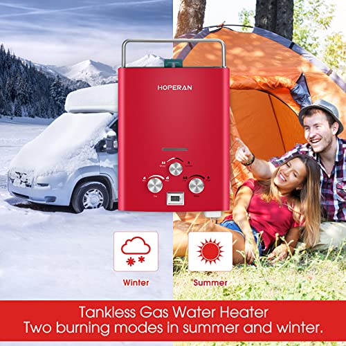 Hoperan Outdoor Propane Water Heater - 1.6Gpm 6L Portable Gas Water Heater, Easy To Install, Propane Tankless Water Heater, Instant Hot Water For Shower - Use For Rv Cabin Camping Boat, Red #TOP1