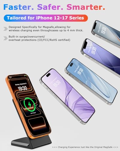 Mag Safe Charger for iPhone/Samsung: Magnetic Charger Stand, Qi-Certified Fast Wireless Charger for iPhone 17/Air/16/15/14/13/12 Series, for Samsung S24/S25 Series (Onyx Black)