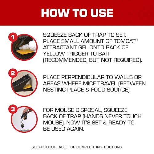 Image of Tomcat Mouse Snap Trap, Effectively Kills Mice for Clean, No-Touch Disposal, 4 Traps (Pack of 2)
