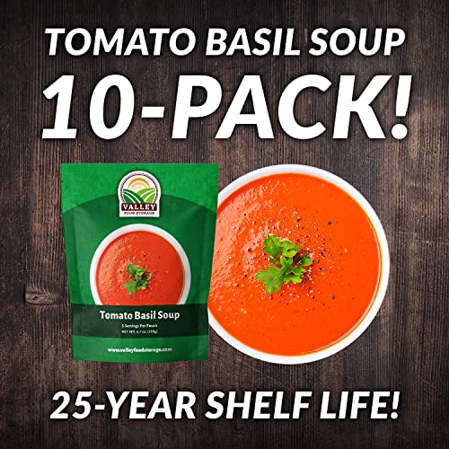Image of Valley Food Storage Tomato Basil Soup | 10-Bag Bucket, 50 Servings | Premium Emergency Food Supply with 25 Year Shelf Life | Survival Meal Kits, Prepper Food, Camping & Off-Grid Living Supplies | Packaged in USA