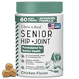 Glucosamine for Dogs Hip and Joint Supplement - 60 Senior Dogs Mobility Soft Chews - Made with Glucosamine, MSM, Chondroitin, Green Lipped Mussels and More - Made in The USA