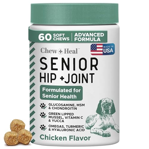 Glucosamine for Dogs Hip and Joint Supplement - 60 Senior Dogs Mobility Soft Chews - Made with Glucosamine, MSM, Chondroitin, Green Lipped Mussels and More - Made in The USA