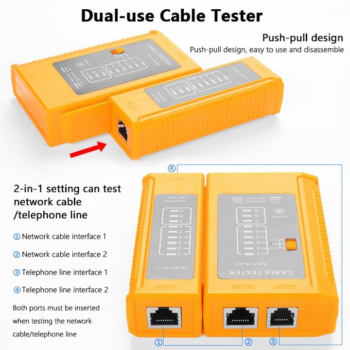 Kit d'Outils Réseau Multifonction, Jaune et Noir, Pince à Sertir, Testeur de Câble, pour CAT5/CAT6/CAT7, avec Sac de Rangement