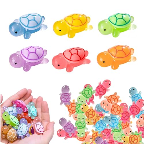 RHQFDM Lot de 60 mini tortues lumineuses en résine - Figurines miniatures - Mini animaux en résine - Petites tortues lumineuses pour décoration de jardins...