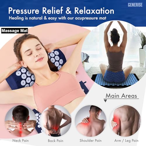 Acupressure Mat Generise Accupressure Body Mat and Pillow Set for Men & Women - Back, Neck and Muscle Pain Relief - Includes Travel Bag with Adjustable Strap (Black with Blue Spikes) - Image 4