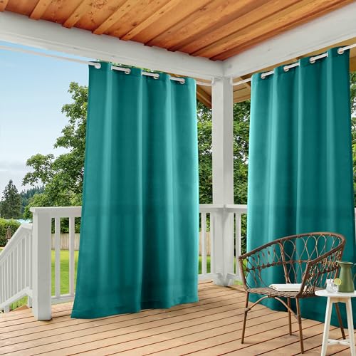 TOWN & COUNTRY BASICS Cabana Solid Heavyweight Indoor Outdoor Curtains, Light Filtering Opacity with Grommet Top, Water Repellent, 2-Pack Set, 54'x84', Dark Teal