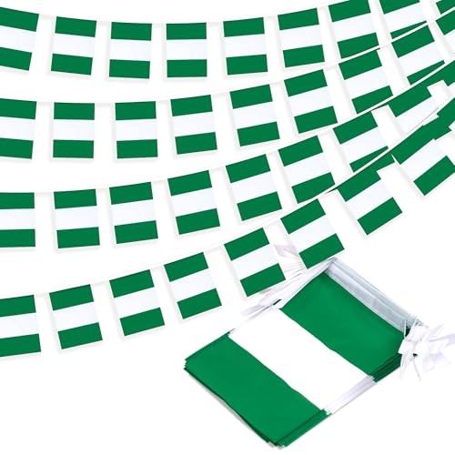 Image of Nigeria String Flag Pennant Banner, Small Mini Nigerian Flags Bunting Banner, National Country Decoration for School, Party, Sports Events, Patriotic Festival, 33 Feet 30 Flags