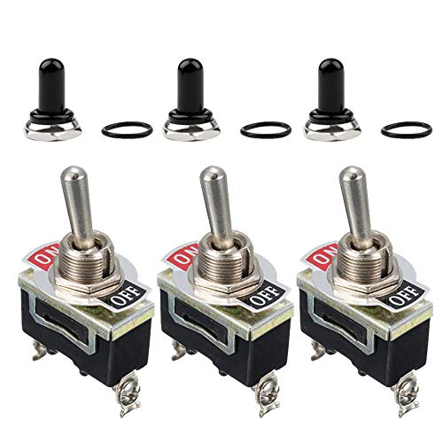 ESUPPORT Silver Contact Heavy Duty 20A 125V 15A 250V SPST 2 Terminal Pin ON/Off Rocker Toggle Switch Metal Waterproof Boot Cap Cover Copper Terminal Pack of 3