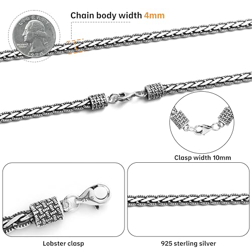 925 sterling silver necklace for men, 4mm thick, rope necklace for men,20 22 24inch With Lobster The hottest silver men's necklace, The best choice for gifts3