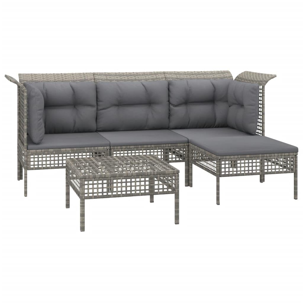 Set Divani da Giardino 5 pz con Cuscini in Polyrattan Grigio
