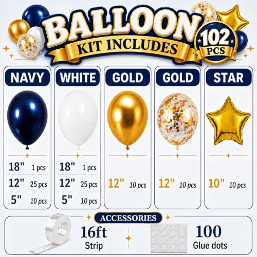Image of Navy Blue Balloon Arch Kit, Blue and White Balloons, 102 Pcs