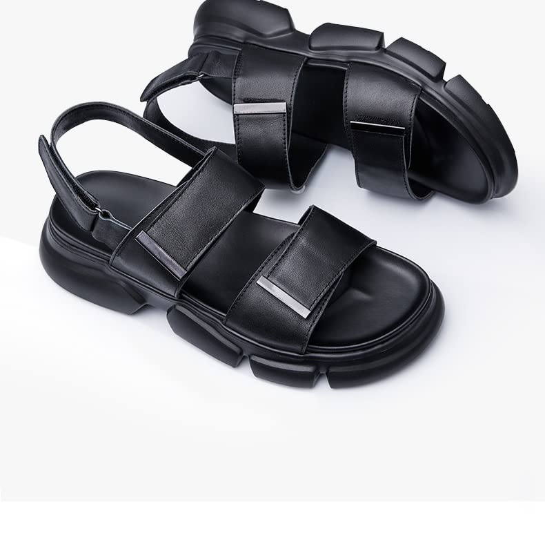Men's Sandals Thick-Soled Leather Beach Shoes Casual Breathable Outerwear All-Match Sandals(40 Code)3
