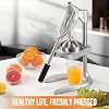 Exprimidor manual, prensa de jugo de mostrador de acero inoxidable para cítricos, cono de acero inoxidable 304, aluminio resistente a la oxidación, tazón universal de 4.3 pulgadas, palanca potente, 3 piezas aptas para lavavajillas, base estable 4