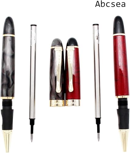 Miniatura 2 de Juego de 2 bolígrafos Jinhao 450 de punta fina, color negro medio (flor verde y hierba roja), con 5 recambios estándar negros de 0.020 in