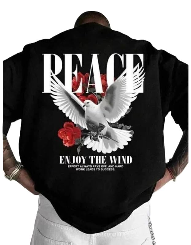 Graphic Print Black T Shirt for Men Baggy Fit Oversized Cotton T Shirt Casual Streetwear Printed Tee for Boys Trendy Round Neck Half Sleeve Graphic Tshirt-image-8