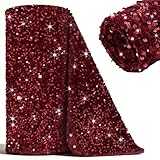 FOTSHARER Sequin Fabric by The Yard 1 Yard Burgundy Velvet Fabric Sparkle Spandex Material by The Yard Glittery Fabric Maroon Sequins Fabric for Headband Bow Mermaid Sequence Fabric for Party Decor