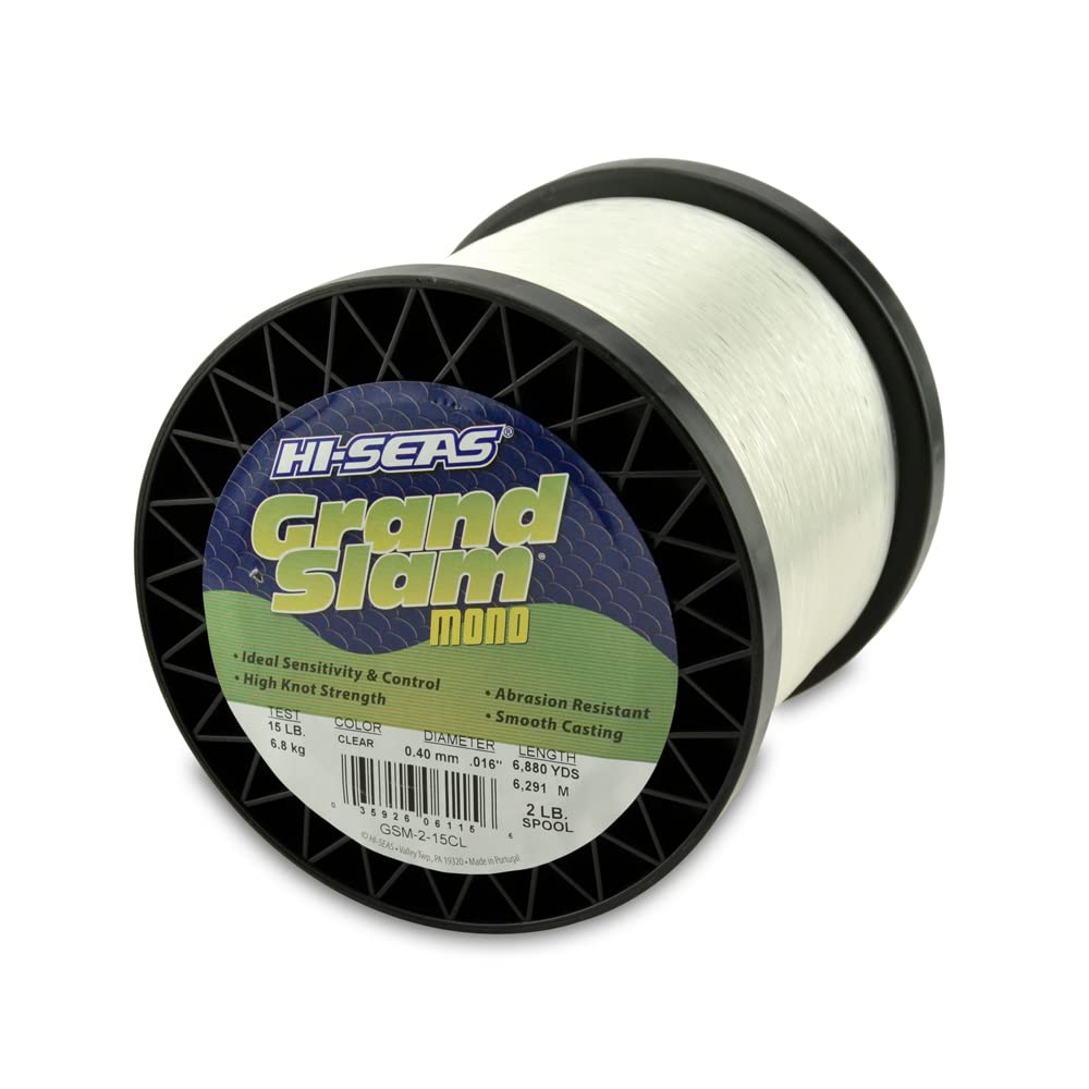 Hi-Seas Grand Slam Monofilament Line, 15 lb / 6.8 kg Test, .016 in / 0.40 mm Dia, Clear, 6880 yd / 6291 m