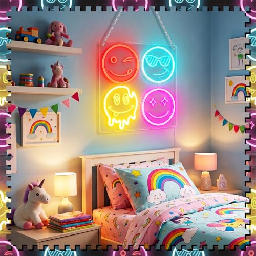 Image of Retisee Smile Face Neon Classroom Sign Multicolor Smile Face LED Neon Light for Wall Decor Gifts LED Sign for Classroom Bedroom Party Bar Wedding Art Decoration Gifts