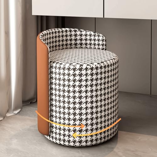 Moderno taburete Vani tapizado con respaldo, silla de maquillaje giratoria de 360°, base gruesa antideslizante, otomana de pata de gallo para dormitorio y sala de estar (caqui)