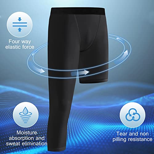 Hotfiary 3/4 Boys Youth Compression Leggings Single Leg Athletic Capris Tights Sports Base Layer for Kids Basketball4