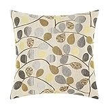 CaliTime Cushion Cover Throw Pillow Case Shell for Couch Sofa Home, Luxury Chenille Cute Leaves Both Sides, 18 X 18 Inches, Ecru Grey