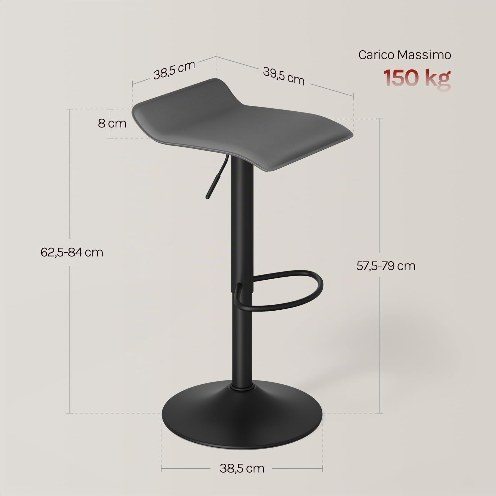 WOLTU Sgabello Cucina, Regolabile in Altezza, PVC, Grigio | Sgabello da Bar Colazione, con Poggiapiedi, Regolabile in Altezza, Sgabelli Girevole, per Cucina Caffè Banco, in Metallo