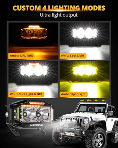 Image of Auxbeam V-MAX Series LED Light Pod, 270 Side Shooter LED Offroad Lights with Amber DRL, 4 Inch Auxiliary Ditch Light for Truck ATV Jeep Ford
