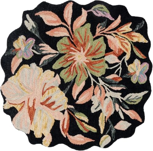 Image of Sifa Carpet Traditional Floral Round Area Rug - Hand-Tufted New Zealand Wool Circular Carpet for Dining Room & Bedroom Weight -6 Pund, Size-3x3 Feet (36x36 Inch Round)