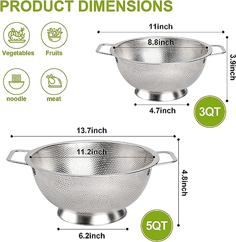 Image of Gulex Stainless Steel Colander Set, Kitchen Strainer, Dishwasher Safe