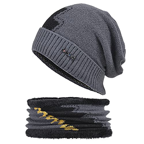 Dacomfy Beanie Hats for Men Neck Warmer Scarf Warm Beanie Men Winter Knit Hat Skull Cap Ski Hats