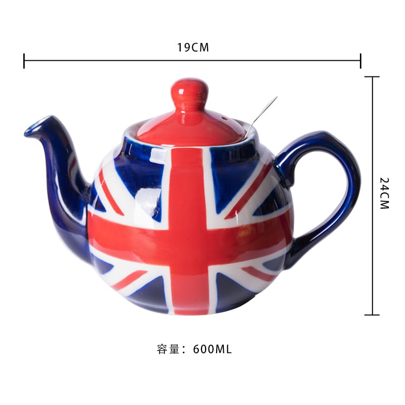 London Pottery Teiera con infusore, in ceramica, dipinta a mano Union Jack Limited Edition, 2 tazze (600 ml); tazza, 250 ml, inclusa una teiera e una tazza