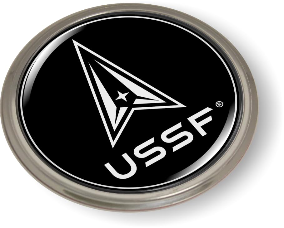 Image of BestLicensePlateFrames - USSF Symbol 3D Domed CAR Emblem Badge Sticker Semi-Flexible Aluminum Bezel - Official USAF and USSF Licensed Product