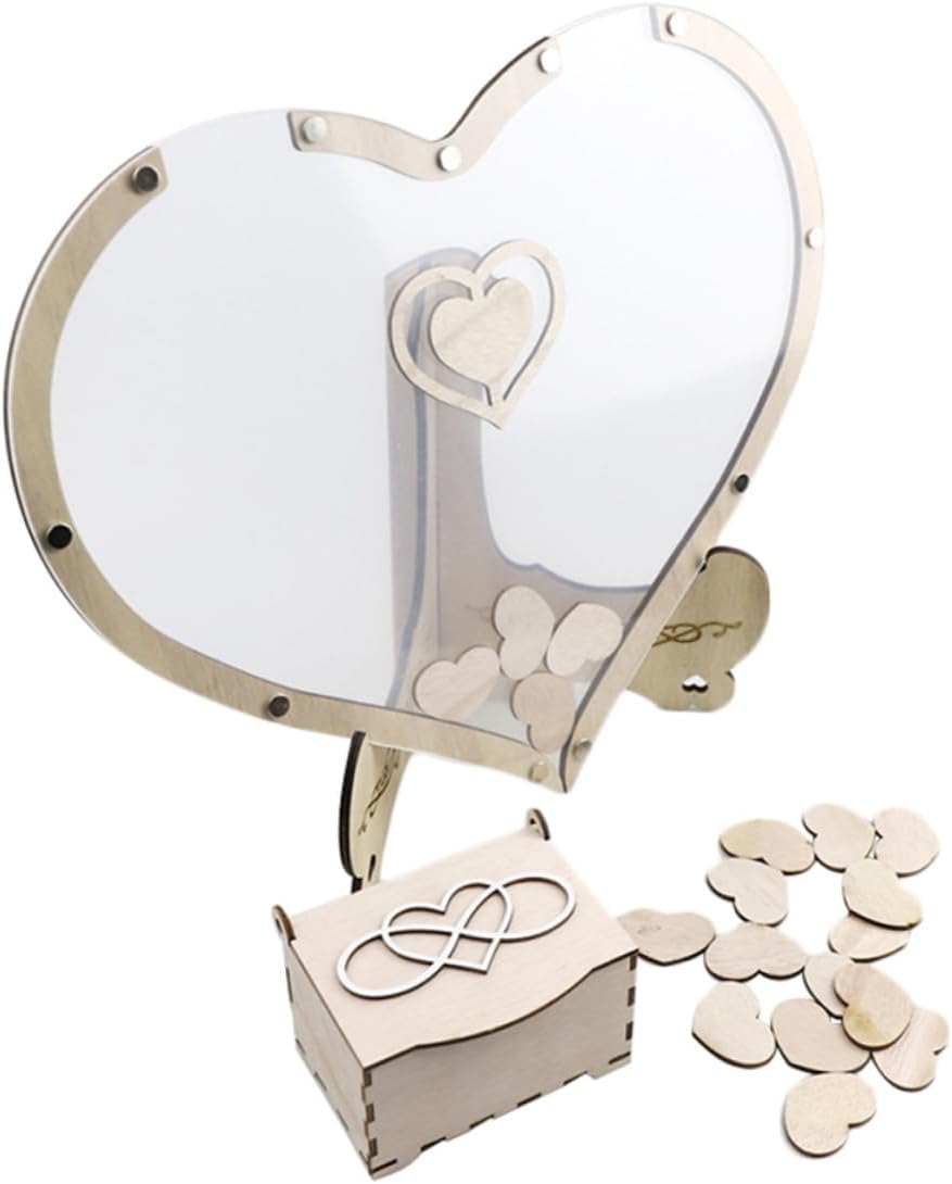 Heart Shape Wooden Guestbook Sign Board for Wedding Reception, DIY Table Message Decor, Wedding Guest Book Alternative for Ceremony and Party, Wooden Tabletop Decoration