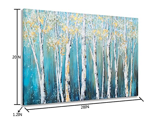 Image of Yihui Arts Canvas Wall Art Blue Tree Forest Landscape Picture Prints, Modern Birch Trees Nature Woods Abstract Artwork Framed Ready to Hang for Home Office Living Rooms (Gold Foil, 20Wx28L)
