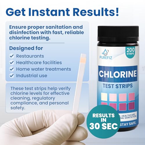Image of 200 Chlorine Test Strips for Food Service - 0-500 ppm Bleach Sanitizer Testing Strips - Works Well with Popular Sanitizers - Ideal for Restaurants, Bars, Cafes, Food Trucks, Kitchens, Daycares & More
