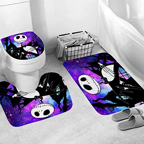 Ddqtouch 4 Pcs Nightmare Before Christmas Bathroom Set With Shower Curtain And Rugs, Halloween Jack Skellington And Sally Shower Curtain Bathroom Decor Set With 12 Hooks (Color-6) #TOP2