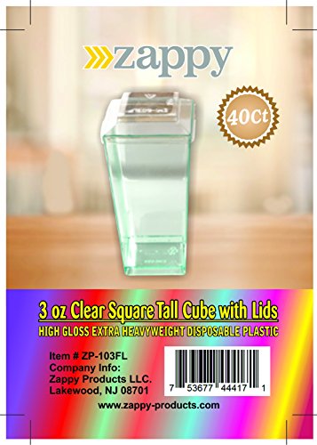 Zappy ZP-103FL Elegant Tall Square Mini Cube 3Oz Clear Plastic Tasting Sample Shot Glasses Parfait Souffle Jello Mini Dessert Cups Dessert Glasses 3 Oz Shooter Tumbler Party Cups Bowls"With Lids" thumb #3